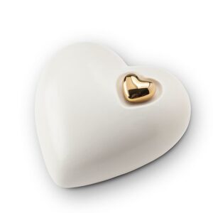 URNA PARA MASCOTAS CORAZÓN BLANCO/ORO