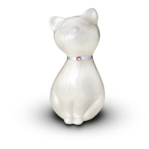 URNA DE GATO BLANCO CON CRISTAL DE SWAROVSKI