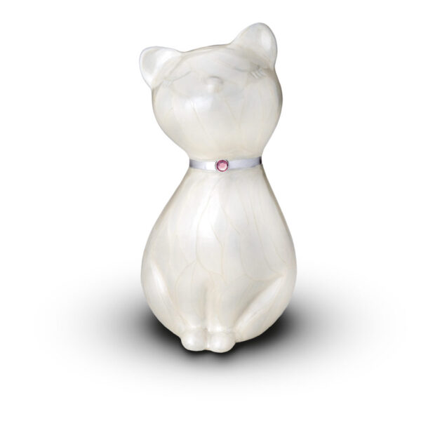 URNA DE GATO BLANCO CON CRISTAL DE SWAROVSKI